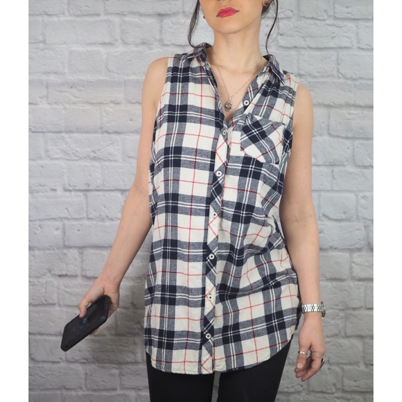 Sleeveless flannel shirt dress button down - Picture 4 of 5